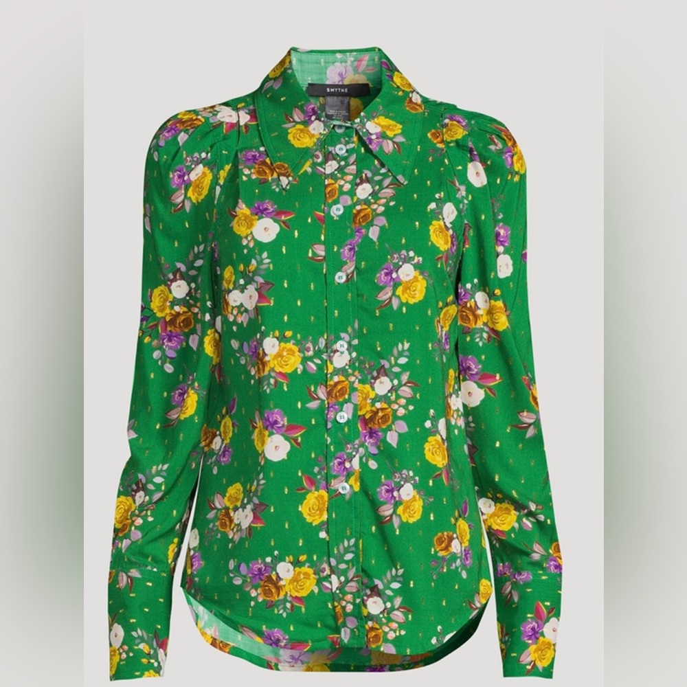 Smythe Green Floral Button-Up Blouse